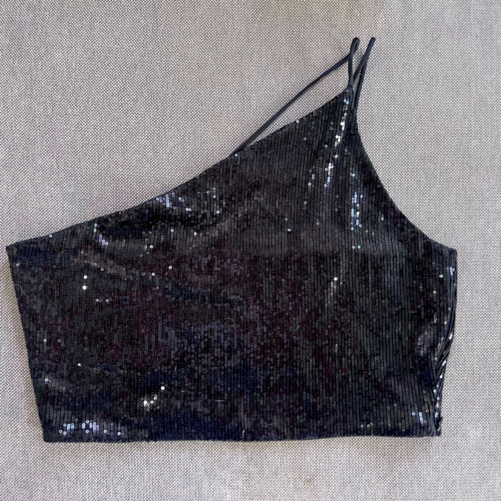 Cropped Single Shoulder Sequined Top- H&M, New With Tags Size L